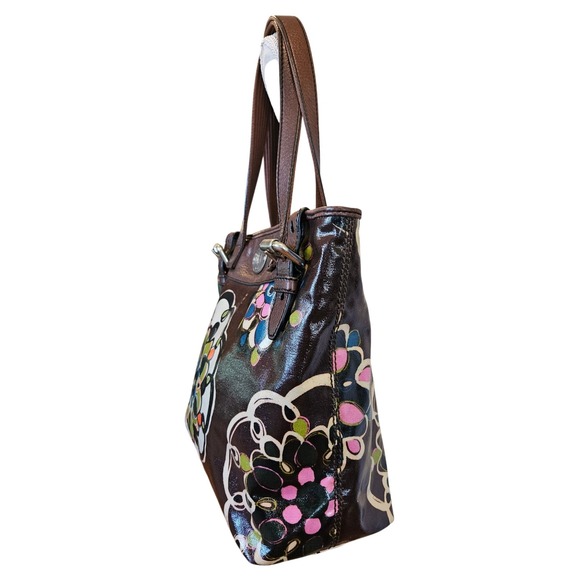 Fossil Key Per Brown Floral Coated Canvas Tote Shoulder Bag Purse Handbag - Picture 3 of 10